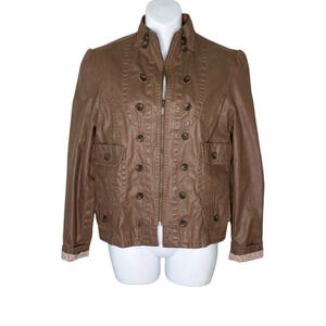 Authentic Icon Jacket Women Medium Coated Fabric Festival Military Full Zip Flaw